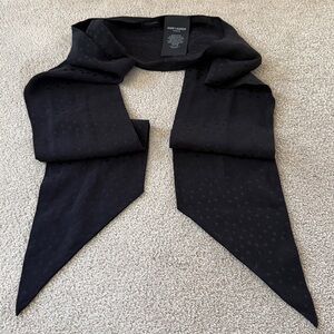 YSL 100% Silk Jacquard Polka Dot Logo Embossed Scarf Black Made In Italy